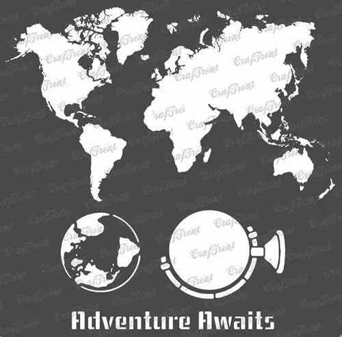 CrafTreat World Map Stencil for Crafts Reusable Vintage - Adventure Awaits - Size: 6 x 6 Inches - Home Decor Stencils for Furniture Painting - World Stencil for Painting on Concrete, Canvas, Wood von CrafTreat