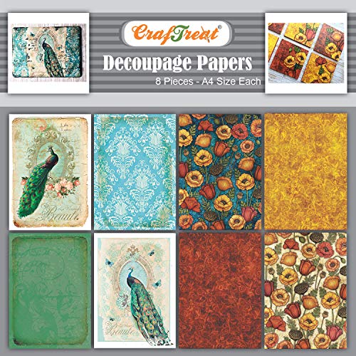 CrafTreat decoupage papier für Möbel - Pfauen- und Mohngarten - A4 8 Stück - reispapier decoupage - decoupage papier vintage - Decopatch-Papier - decoupage kleber - scrapbooking papier CrafTreat decoupage papier für Möbel - Pfauen- und Mohngarten - A4 8 Stück - reispapier decoupage - decoupage papier vintage - Decopatch-Papier - decoupage kleber - scrapbooking papier von CrafTreat