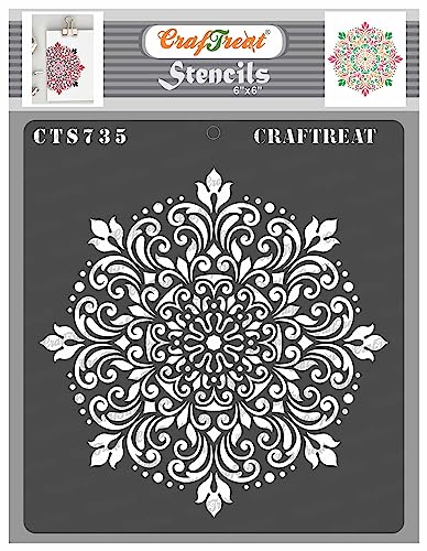 CrafTreat geschichtete Mandala-Schablonen zum Malen auf Holz, wiederverwendbar – Flower Fusion Slimline-Schablone – Größe: 15,2 x 15,2 cm – geschichtete Blumenschablone für Holz von CrafTreat