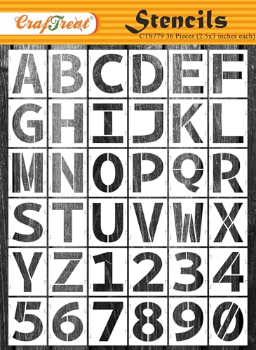CrafTreat wiederverwendbare Schablone mit ineinandergreifenden Alphabet-Buchstaben, 36 Stück – 3x3 Inch große DIY-Schablonen für Kunsthandwerk, Kleidung, Kuchen, Sprühmalerei, Dekoration und Wände von CrafTreat