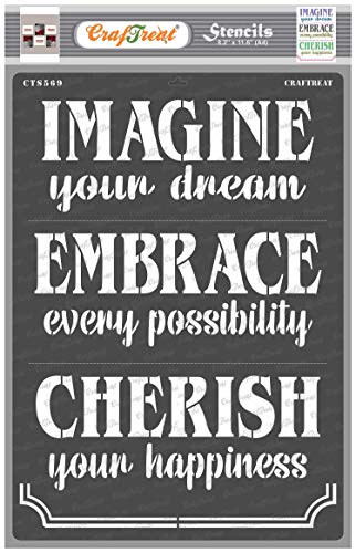 Wiederverwendbare Zitate-Schablonen von CrafTreat – Imagine Embrace Cherish – A4 (8,3 x 11,7 Zoll) – DIY-Kunst- und Bastelschablonen für die Heimdekoration – Wortschablonen und Phrasen von CrafTreat