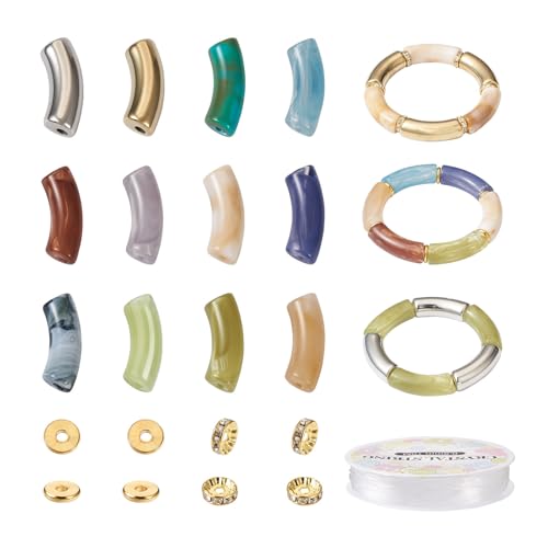120 Stück dicke Röhrenperlen mit Rondelle-Messing-Strass-Abstandshalter-Perlen & elastischem Faden & Kunststoffrohr-Perlen, Imitation, Edelstein, Armbänder, Schmuckherstellung von Crafans