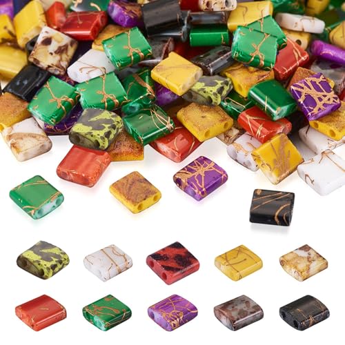 200 Stück rechteckige Glasperlen Tila Perlen 5 mm 10 Farben 2 Loch Retro Glasperlen Quadratische Rocailles Abstandshalter Perlen Charms Flache Rückseite Cabochons für Schmuckherstellung von Crafans