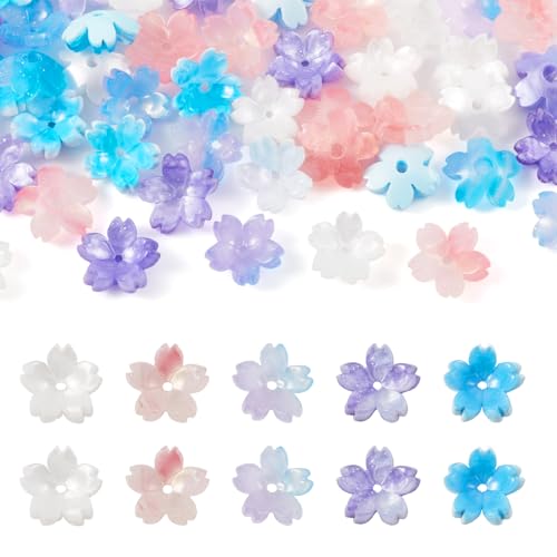 Blumen-Perlenkappen aus Kunstharz, 5 Farben, Sakura-Kirschblüte, blau-weiß, niedliche Blumen-Perlen, lose Abstandshalter, Perlen zum Basteln, für Armbänder, Ohrringe, Schmuckherstellung, 50 Stück Blumen-Perlenkappen aus Kunstharz, 5 Farben, Sakura-Kirschblüte, blau-weiß, niedliche Blumen-Perlen, lose Abstandshalter, Perlen zum Basteln, für Armbänder, Ohrringe, Schmuckherstellung, 50 Stück von Crafans