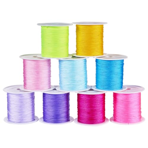 Crafans 0,4 mm Nylonschnüre, Nylon-Schmuckkordel, chinesischer Knoten, 9 Farben, geflochtener Faden, Perlenschnur, Rattail-Fäden für Bastelarbeiten, Perlenarbeiten, Schmuckherstellung von Crafans