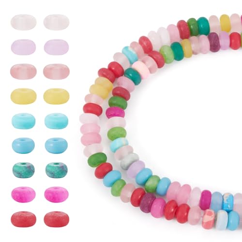 Crafans 1 Strang Natursteinperlen, 4 mm, mattierter Rondelle-Stein, Abstandshalter, gefärbt/ungefärbt, für selbstgemachte Halsketten, Armbänder, hängende Ornamente, Schmuckherstellung von Crafans
