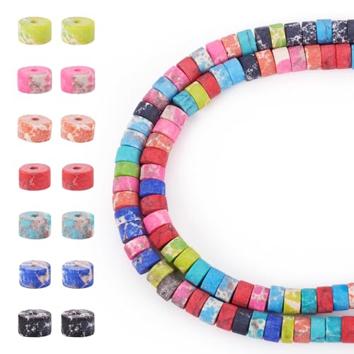 Crafans 1 Strang synthetische türkisfarbene Perlen und imperialer Jaspis, Abstandshalter, 4 mm, mattierte Scheibensteinperle für selbstgemachte Halsketten, Armbänder, hängende Ornamente von Crafans