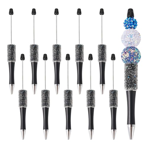 Crafans 10 Stück Kunststoff-Kugelschreiber mit schwarzer Tinte, Kugelschreiber mit klaren Strasssteinen, personalisierbar, für Bürobedarf, Schwarz von Crafans