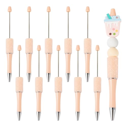 Crafans 10 Stück Kunststoff-Kugelschreiber zum Selbermachen, personalisierter Perlenstift, schwarze Tinte, Kugelschreiber mit klarem Strass für Bürobedarf, PeachPuff von Crafans