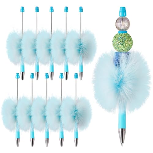 Crafans 10 Stück Plüsch-Kugelschreiber zum Selbermachen, personalisierter Kunststoff-Kugelschreiber, hellhimmelblau, Perlenstifte für Schule, Büro, Schreibwaren, Schreibwerkzeuge von Crafans