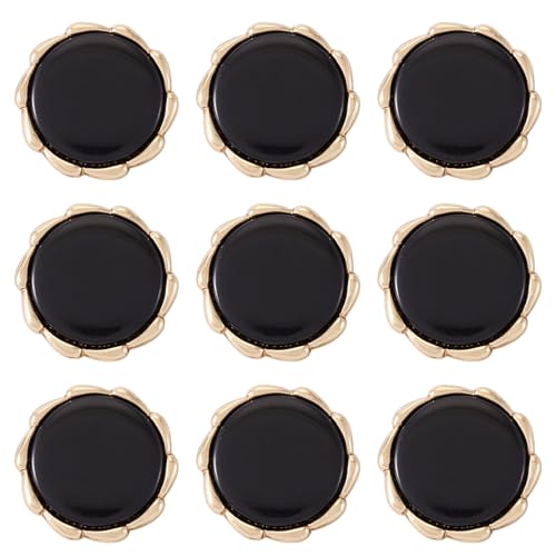 Crafans 10 Stück schwarze Blumen-Schaftknöpfe, goldfarben, zum Aufnähen, 22 mm, flach, rund, dekoratives Handwerk, Kostüm-Zubehör, Knopf für Heimwerker, Basteln, Stricken, Stoff-Dekoration von Crafans