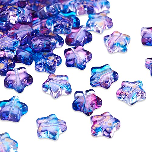 Crafans Stern-Glasperlen, Kristall, Farbverlauf, Sprühbemalt, Sternperlen mit Goldfolie, Stern-Abstandshalter, Glas-Masse für DIY-Armbänder, Basteln, Schmuckherstellung, Violett, 100 Stück Crafans Stern-Glasperlen, Kristall, Farbverlauf, Sprühbemalt, Sternperlen mit Goldfolie, Stern-Abstandshalter, Glas-Masse für DIY-Armbänder, Basteln, Schmuckherstellung, Violett, 100 Stück von Crafans