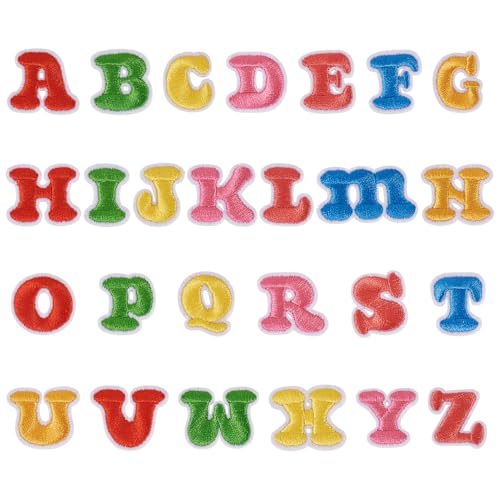 Crafans 104 Stück Buchstaben A-Z, bunte Alphabet-Heißklebeapplikationen, 26 Buchstaben, Stickerei, zum Aufbügeln für Hüte, Schuhe, Hemden, Jacken, Rucksäcke von Crafans