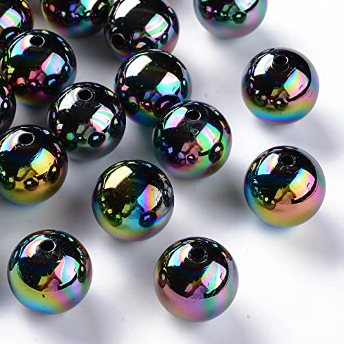 Crafans 111 Stück / 500 g blickdichte Acrylperlen AB-farbig plattiert 20 mm runde Kugeln lose Abstandshalter Perlen für DIY Schmuck Armband Halskette Machen Loch: 2 ~ 3 mm (schwarz) von Crafans