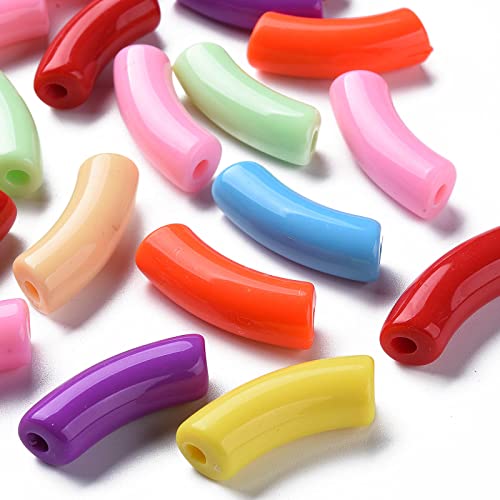 Crafans 133 Stück/500 g bunte Acryl-Röhrenperlen für die Schmuckherstellung, gebogene Nudelperlen, großes Loch, Bambusrohr-Perlen, passend für Sommer-Armbänder, Armreifen, DIY-Zubehör, 36 mm Crafans 133 Stück/500 g bunte Acryl-Röhrenperlen für die Schmuckherstellung, gebogene Nudelperlen, großes Loch, Bambusrohr-Perlen, passend für Sommer-Armbänder, Armreifen, DIY-Zubehör, 36 mm von Crafans