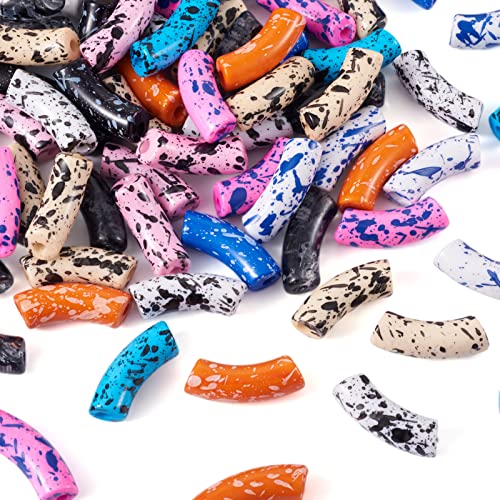 Crafans 148 Stück/500 g gebogene Acrylröhren-Perlen, Mehrfarbig, Oblong, 36 mm, 4 mm Loch, für Schmuckherstellung, DIY von Crafans