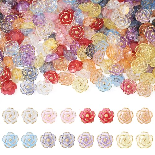Crafans 160 transparente Acrylperlen in Kamelie, goldene Emaille, Kamelie, Abstandshalter, bunte Blumen, Acrylperlen für selbstgemachte Halsketten, Ohrringe, Armbänder, Schmuckherstellung von Crafans