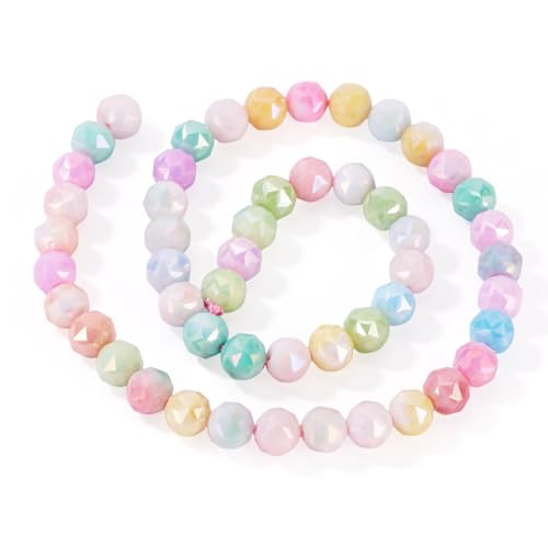 Crafans 2 Stränge, facettierte AB-farbige Glasperlen, zweifarbig, undurchsichtig, bunt, 8 mm, runde Glas-Abstandshalter, Edelstein-Perlen für DIY-Armbänder, Halsketten, Schmuckherstellung von Crafans