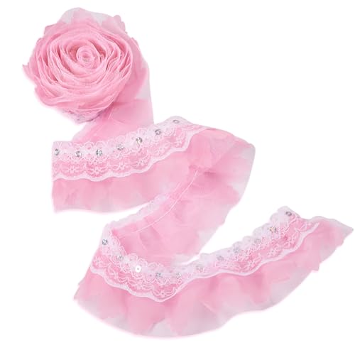 Crafans 2-lagiges Spitzenband, Polyester, Chinlon, plissiert, 2 m, Rüschen, Spitze, Lochstickerei, für Kleid, Brautband, zum Aufnähen, Applikation, Tuch, Rosa Crafans 2-lagiges Spitzenband, Polyester, Chinlon, plissiert, 2 m, Rüschen, Spitze, Lochstickerei, für Kleid, Brautband, zum Aufnähen, Applikation, Tuch, Rosa von Crafans