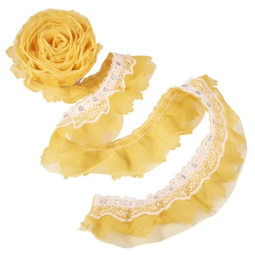 Crafans 2-lagiges Spitzenband, Polyester, Chinlon, plissiert, 2 m, goldene Rüschen, Spitze, Lochstickerei, für Kleid, Brautband, zum Aufnähen, Applikation, Tuch, Gold Crafans 2-lagiges Spitzenband, Polyester, Chinlon, plissiert, 2 m, goldene Rüschen, Spitze, Lochstickerei, für Kleid, Brautband, zum Aufnähen, Applikation, Tuch, Gold von Crafans
