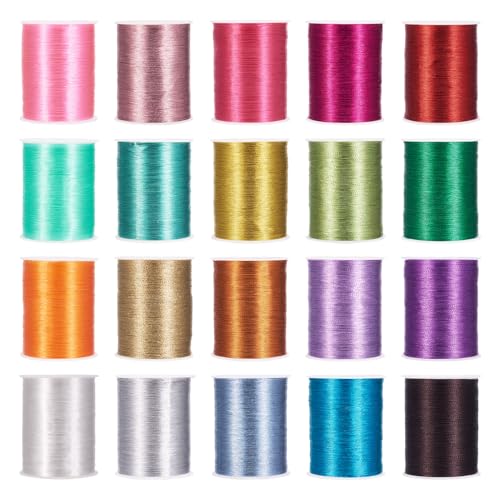 Crafans 20 Rollen 0,1 mm Polyester-Stickgarne, 20 Farben, dünnes Nähgarn für Handarbeiten, Stickarbeiten, Näharbeiten, Näharbeiten von Crafans