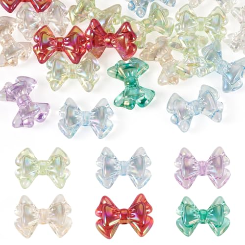 Crafans 20 Stück schillernde Schleifen-Abstandshalter, transparente bunte Schleifenperlen, Schleife, Bastelperlen für DIY-Armbänder, Halsketten, Ohrringe, Schlüsselanhänger, Schmuckherstellung von Crafans
