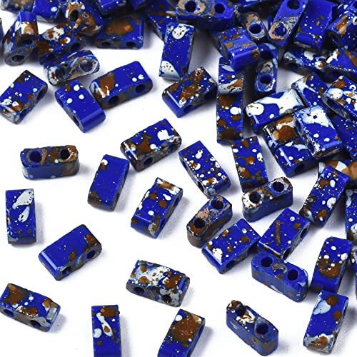Crafans 200 Stück 2-Loch-Rocailles-Perlen, 4,5 ~ 5,5 x 2 ~ 2,5 mm, rechteckige Glas-Tila-Perlen, Würfel-Abstandshalter für mehrsträngige Armbänder, Schmuckherstellung, DIY (blau) von Crafans