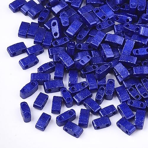 Crafans 200 Stück 2 Löcher halbe Tila Perlen rechteckige Glasperlen Mini japanische Glasperlen für DIY mehrsträngige Armbänder Halskette Schmuckherstellung, Blau von Crafans