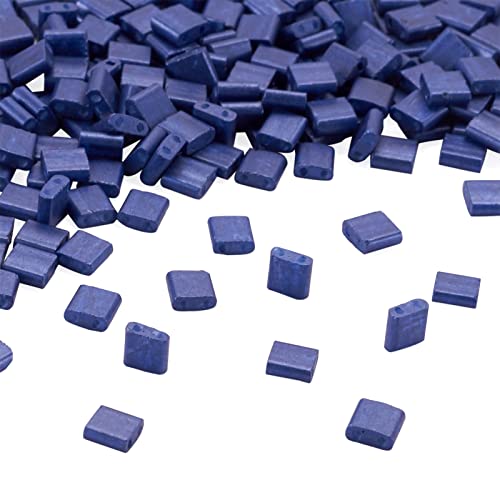 Crafans 200 rechteckige Glasperlen, Tila-Perlen, Backfarbe, 2 Löcher, Glasperlen, rechteckige Abstandshalter für Schmuckherstellung (dunkelschieferblau) von Crafans