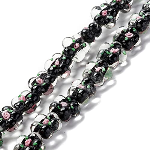 Crafans 28 Stück schwarze Blumen Lampwork Perlen 5 Blütenblätter kleine Blumen Lampwork Glasperlen für DIY Armband Halskette Ohrringe Abstandshalter Perlen handgefertigte Schmuckherstellung von Crafans