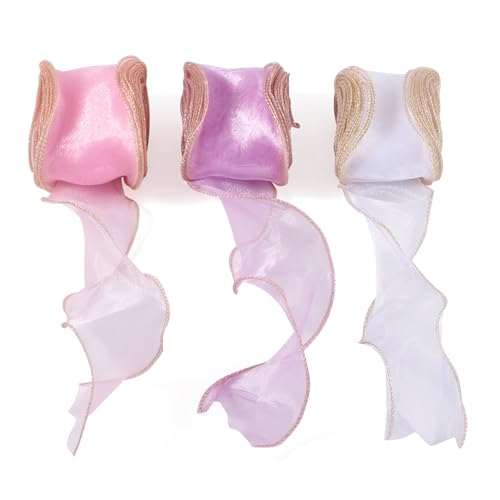 Crafans 3 Rollen schimmerndes Organzaband, 65 mm x 5 m, 3 Farben, schimmernd, durchscheinendes Polyesterband, glitzernd, schillernd, Chiffonbänder für Geschenkverpackungen, Blumenstrauß, Hochzeit Crafans 3 Rollen schimmerndes Organzaband, 65 mm x 5 m, 3 Farben, schimmernd, durchscheinendes Polyesterband, glitzernd, schillernd, Chiffonbänder für Geschenkverpackungen, Blumenstrauß, Hochzeit von Crafans