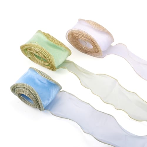 Crafans 3 Rollen schimmerndes Organzaband, 65 mm x 5 m, 3 Farben, schimmerndes Polyesterband, glitzernd, schillernd, Chiffonbänder für Geschenkverpackungen, Hochzeiten Crafans 3 Rollen schimmerndes Organzaband, 65 mm x 5 m, 3 Farben, schimmerndes Polyesterband, glitzernd, schillernd, Chiffonbänder für Geschenkverpackungen, Hochzeiten von Crafans