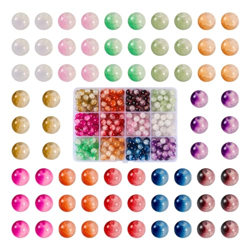 Crafans Glasperlen aus Jadeimitat, rund, gemischte Farben, 8 mm, Loch: 1,5 mm, 12 Farben, 300 Stück von Crafans