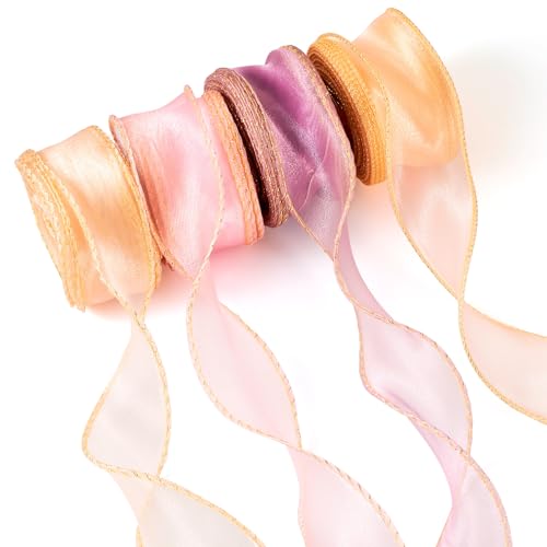 Crafans 4 Rollen schimmerndes schillerndes Organzaband, 40 mm breit, glitzernde Organzabänder, durchscheinende Chiffonbänder, orangefarbene Polyesterbänder für Blumensträuße, Dekorationen, Crafans 4 Rollen schimmerndes schillerndes Organzaband, 40 mm breit, glitzernde Organzabänder, durchscheinende Chiffonbänder, orangefarbene Polyesterbänder für Blumensträuße, Dekorationen, von Crafans