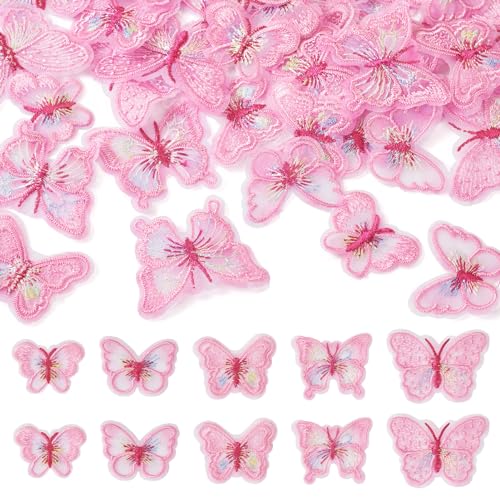 Crafans 40 Stück Schmetterlings-Spitzenaufnäher, Perlen-Rosa, Schmetterlings-Stickerei, Aufnäher, Abzeichen, Kleid, Nähen, Insekten, bestickte Applikationen, zum Basteln für Nähprojekte von Crafans