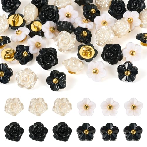 Crafans 40 x Blumenknöpfe aus Kunststoff, Kamelie, Schwarz und Weiß, Blumen-Nähknöpfe, Basteln, Kostümzubehör für Heimwerker, Nähen, Projekte, Basteln, Dekoration, 40 Stück Crafans 40 x Blumenknöpfe aus Kunststoff, Kamelie, Schwarz und Weiß, Blumen-Nähknöpfe, Basteln, Kostümzubehör für Heimwerker, Nähen, Projekte, Basteln, Dekoration, 40 Stück von Crafans