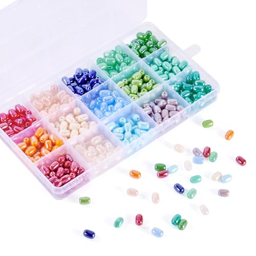 Crafans 450 Stück ovale, undurchsichtige Glasperlen, Perlglanz-Säulen-Abstandshalter, 5 Farben, ovale Bastelperlen für DIY-Armbänder, Halsketten, Ohrringe, Schmuckherstellung von Crafans