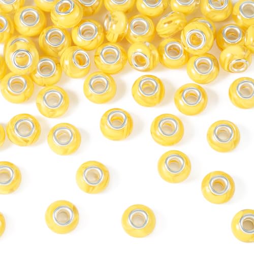 Crafans 50 Stück europäische Harz-Perlen – 14 mm großes Loch, Abstandshalter, Rondelle-Legierungskern, gelbe klobige Perlen für DIY-Schmuckherstellung Crafans 50 Stück europäische Harz-Perlen – 14 mm großes Loch, Abstandshalter, Rondelle-Legierungskern, gelbe klobige Perlen für DIY-Schmuckherstellung von Crafans