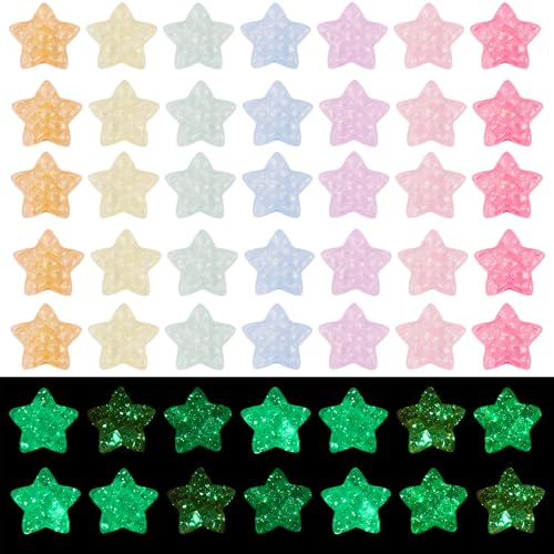 Crafans 50 Stück leuchtende Acrylperlen in Sternform, Acryl-Abstandshalter, leuchten im Dunkeln, transparente Bastelperlen für DIY-Armbänder, Halsketten, Ohrringe, Schmuckherstellung von Crafans