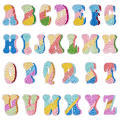 Crafans 52 Stück Buchstaben A-Z Aufnäher, schöne Alphabet-Heißklebeapplikationen, schöne Buchstaben-Stickerei, Bügelbilder für Hüte, Schuhe, Hemden, Jacken, Rucksäcke von Crafans
