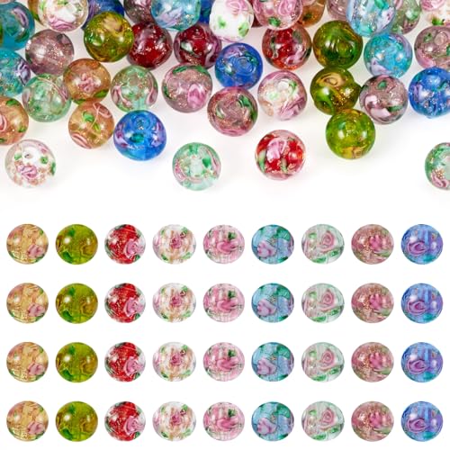Crafans 54 Stück Blume & Gott Sand-Lampwork-Perlen, 10 mm, runde Blumen, handgefertigte Lampwork-Perlen, 9 Farben, klobige Perlen für DIY-Armbänder, Halsketten, Schmuckherstellung Crafans 54 Stück Blume & Gott Sand-Lampwork-Perlen, 10 mm, runde Blumen, handgefertigte Lampwork-Perlen, 9 Farben, klobige Perlen für DIY-Armbänder, Halsketten, Schmuckherstellung von Crafans