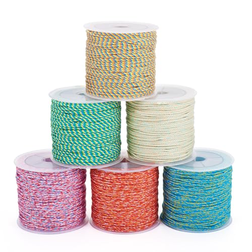 Crafans 6 Rollen 1 mm gedrehte Baumwollschnüre, 3-lagig, geflochtene Seile, mehrfarbig, Makramee-Schnüre, Geschenkverpackung, Basteln, Baumwollfäden für Bastelarbeiten, Kunsthandwerk Crafans 6 Rollen 1 mm gedrehte Baumwollschnüre, 3-lagig, geflochtene Seile, mehrfarbig, Makramee-Schnüre, Geschenkverpackung, Basteln, Baumwollfäden für Bastelarbeiten, Kunsthandwerk von Crafans