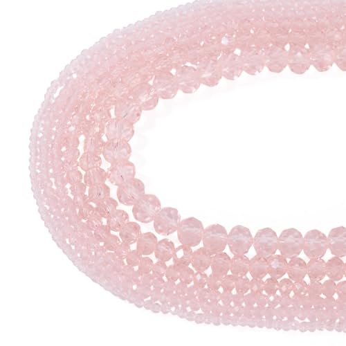 Crafans 6 Stränge, facettierte Glasperlen, Rondlle rosa Glasperlen, Abstandshalter, transparent, klobige Perlen, Großpackung für selbstgemachte Halsketten, Armbänder, Fußkettchen, hängende Ornamente von Crafans