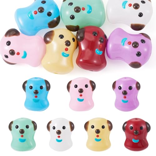 Crafans 7 Stück Hunde Lampwork Emaille Perlen Niedlicher Hundekopf Lampwork Spacer Perlen 7 Farben Tier Handwerk Perlen für DIY Armband Schlüsselanhänger Schmuckherstellung von Crafans