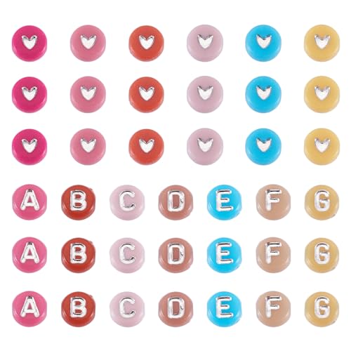 Crafans 700 Stück Herz und Buchstabe Acryl Perlen Flache Runde Alphabet Herz Muster Abstandshalter Perlen zufällige gemischte Masse für DIY Armband Halskette Schmuckherstellung, Silber Muster Crafans 700 Stück Herz und Buchstabe Acryl Perlen Flache Runde Alphabet Herz Muster Abstandshalter Perlen zufällige gemischte Masse für DIY Armband Halskette Schmuckherstellung, Silber Muster von Crafans