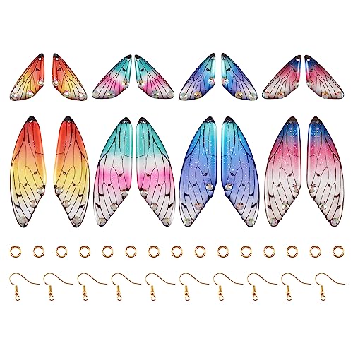 Crafans 8 Paar Schmetterlingsflügel Harz Anhänger Transparent Libelle Flügel Ohrring Charms mit Messing Ohrring Haken & Ringe für DIY Armbänder Halskette Schmuckherstellung von Crafans