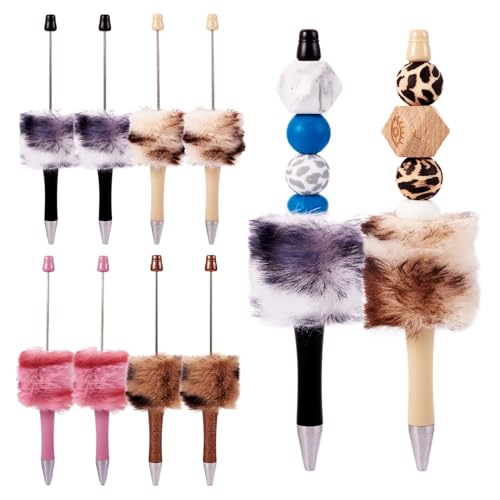 Crafans 8 Stück Kunststoff-Kugelschreiber mit Pelzbällen zum Selbermachen, personalisierte Stifte, Perlenstift mit Fell, niedliche Perlenstifte für Heimwerker, Schreibwaren, Schule, Bürobedarf, 4 von Crafans