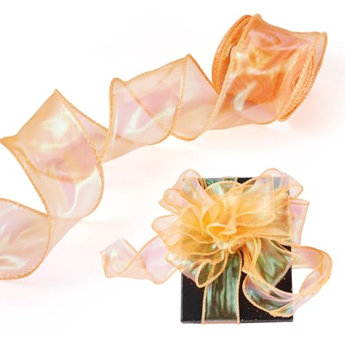 Crafans Schillernde Bänder – 9,1 m orange schimmerndes Polyester, Fischschwanz-Chiffon-Organza-Bordüre, Perlmutt, für Schleifen, Blumen, als Geschenk verpackt Crafans Schillernde Bänder – 9,1 m orange schimmerndes Polyester, Fischschwanz-Chiffon-Organza-Bordüre, Perlmutt, für Schleifen, Blumen, als Geschenk verpackt von Crafans