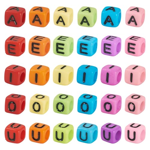 Crafans A-E-I-O-U Vokal-Buchstaben-Abstandshalter-Perlen, quadratisch, undurchsichtig, für DIY-Armbänder, Halsketten, Schmuckherstellung, 250 Stück von Crafans