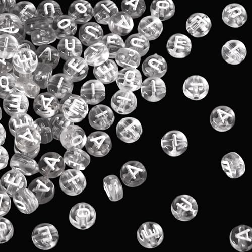 Crafans A-E-I-O-U transparente Vokal-Buchstaben-Perlen, 7 mm, flach, rund, transparent, Alphabet-Perlen, Großpackung für Bastelbedarf, DIY, Armband, Schmuckherstellung, 100 Stück Crafans A-E-I-O-U transparente Vokal-Buchstaben-Perlen, 7 mm, flach, rund, transparent, Alphabet-Perlen, Großpackung für Bastelbedarf, DIY, Armband, Schmuckherstellung, 100 Stück von Crafans